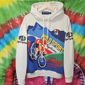 Polo by Ralph Lauren Cream Hoodie with Bold Multi-Color Cycling Graphic